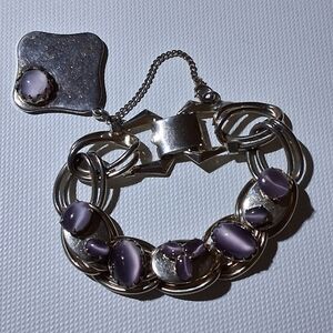 * Vintage Kafin Purple Lavender Cats Eye Glass Bracelet 7.5"